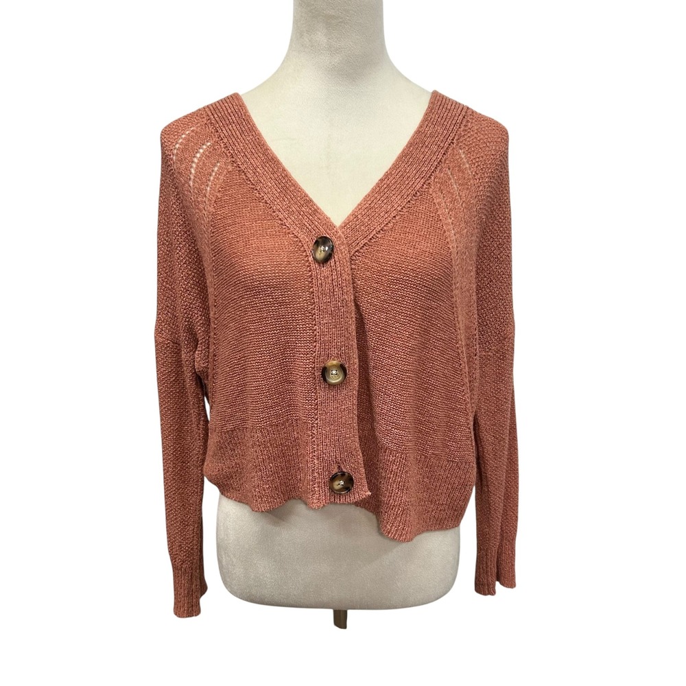 Maurices Coral‎ Cropped Knit Cardigan V-Neck Button Front Open Knit S Minimalist